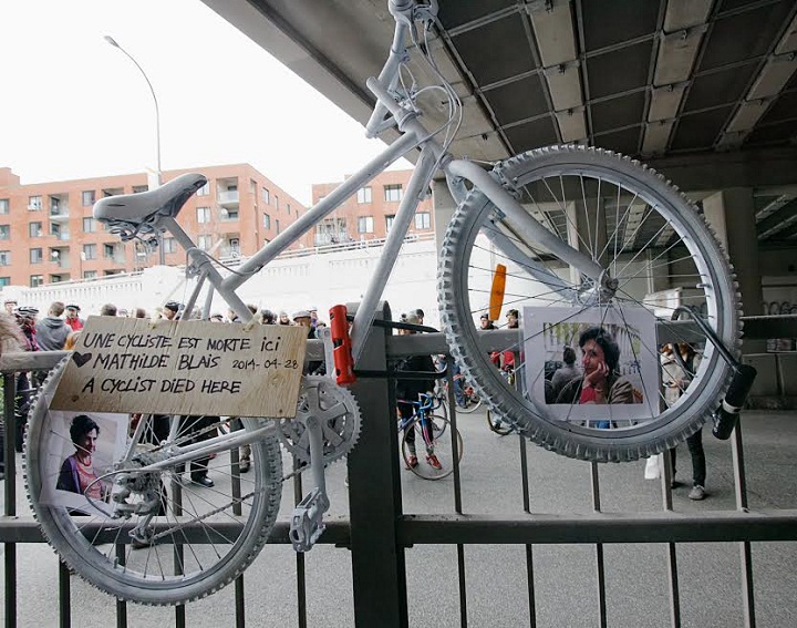 Mathilde Blais, the 33-year-old cyclist killed in a collision with a transport truck, was remembered in an early morning ghost bike ceremony at the site of the accident on May 5, 2014.