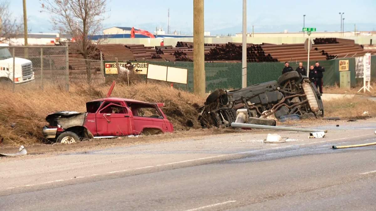 Emergency crews respond to a fatal two vehicle collision on 68th Street and Glenmore Trail S.E. on Friday, May 9th, 2014.