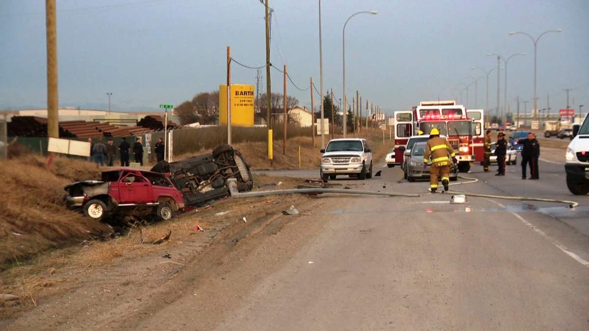 Emergency crews respond to a fatal two vehicle collision on 68th Street and Glenmore Trail S.E. on Friday, May 9th, 2014.