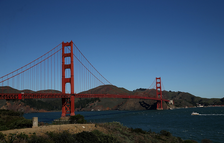 The Golden Gate Bridge stands over San Francisco Bay on March 12, 2014 in San Francisco, California.  