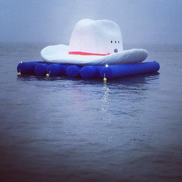 Tourism representatives from Calgary launch a giant floating cowboy hat into the Toronto Harbour on Thursday, May 15th, 2014.