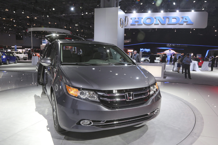 The 2014 Honda Odyssey is presented at the New York International Auto Show, in New York's Javits Center, Thursday, March 28, 2013. 