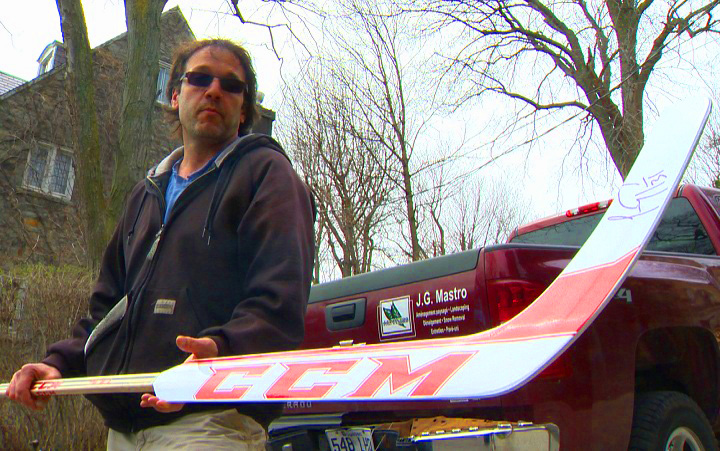 John Mastromonaco with the signed goalie stick given to him by Montreal Canadiens' player Carey Price on May 5, 2014.