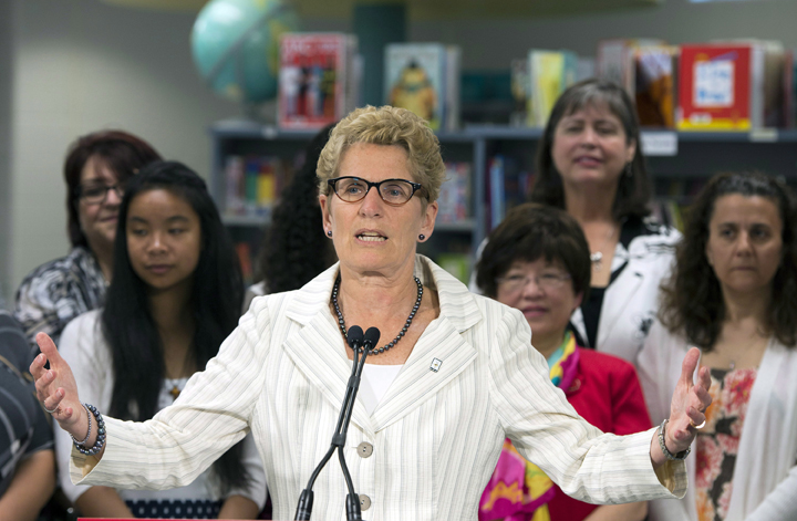 Ontario Liberal leader Kathleen Wynne speaks during a campaign stop in Markham, Ontario on Wednesday May 28, 2014