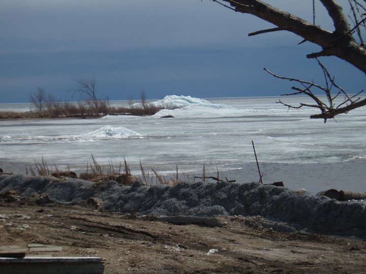 Ice is finally breaking up and piling onto the shore of Lake Manitoba. Karen Shoup submitted this photo taken in Oak Point, Man., on Sunday.