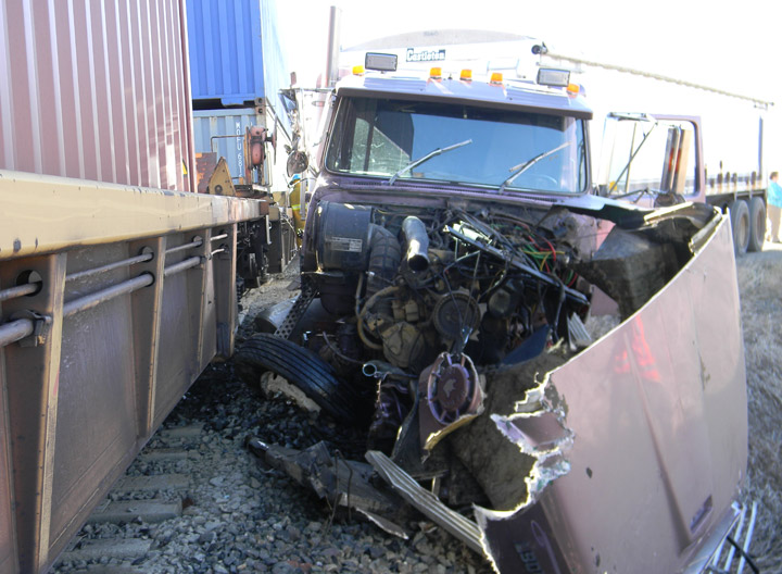 Semi driver hauling grain collides with CN train west of Landis, Saskatchewan on Friday.