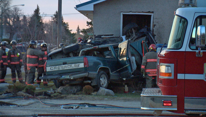 Two dead, three seriously injured after stolen truck crashes into two vehicles in Saskatoon.