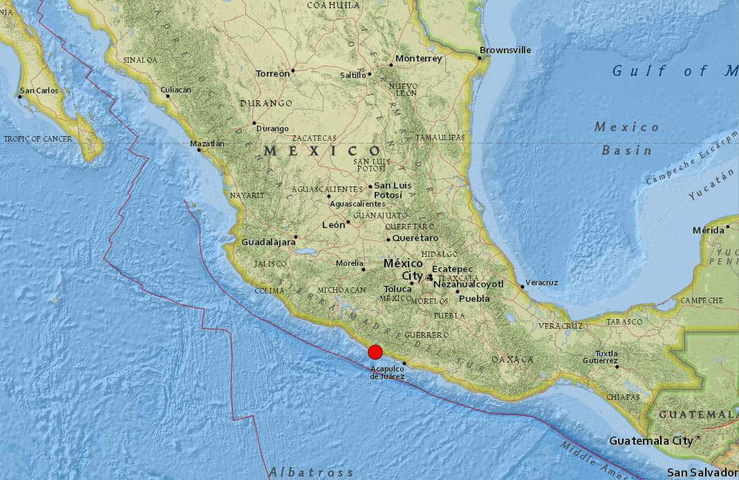 The location of the earthquake in Mexico on May 8, 2014.