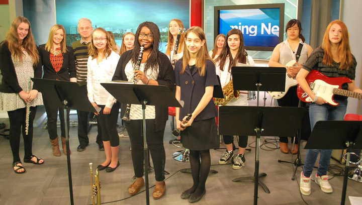 The Ecole Canadienne Francaise grade eight jazz band performed in the studio for Music Monday.