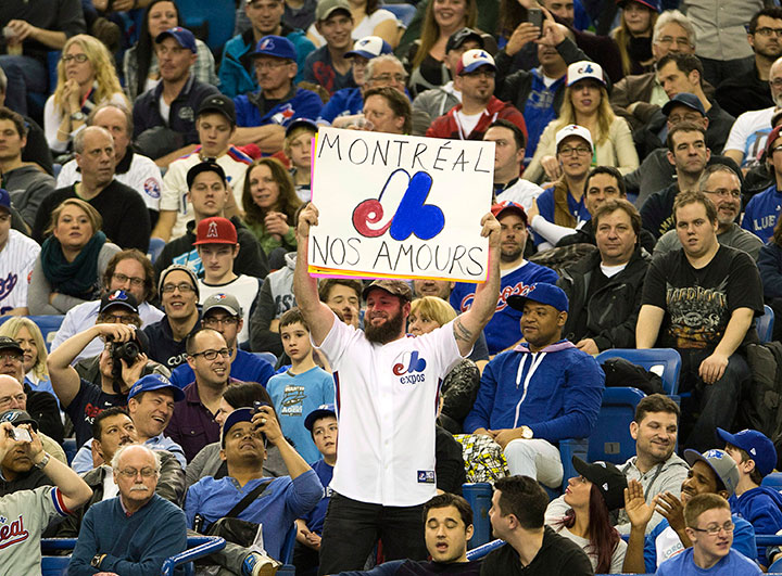 Fans show their love for the Expos during a MLB exhibition game in Montreal in March 2014.