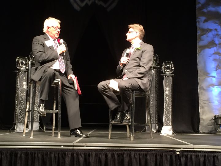 Rod Phillips (L) was inducted into the Alberta Sports Hall of Fame Friday, May 30, 2014.