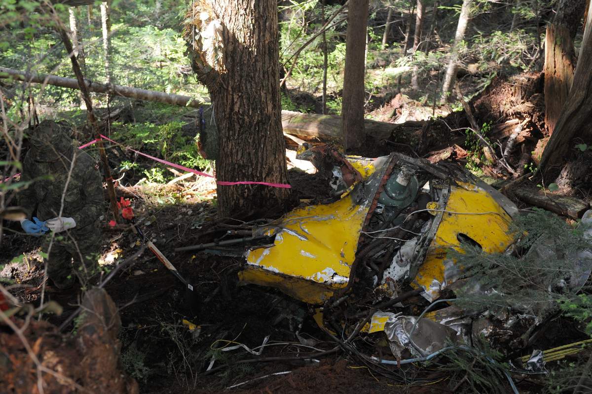 Aircraft debris at the site of the Avro Anson aircraft crash on May 6, 2014. 

The Avro Anson L7056, a war-time training aircraft, crashed and went missing 30 Oct 1942. 