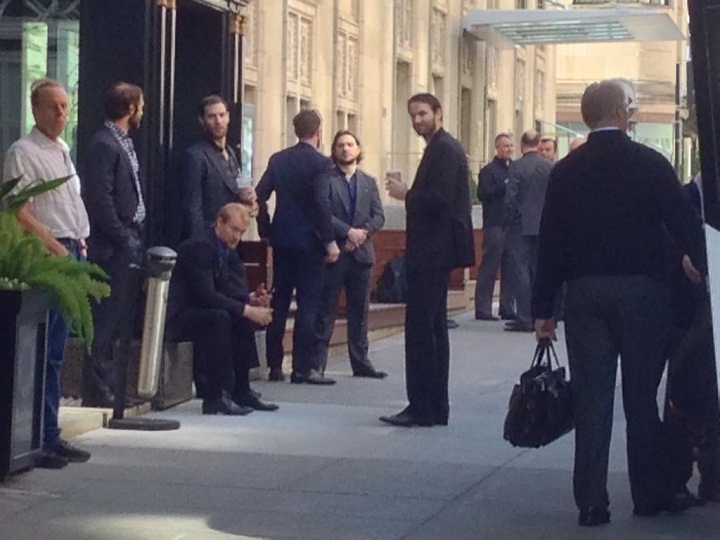Members of the New York Rangers outside of the Ritz-Carlton Hotel in Montreal on May 20, 2014.