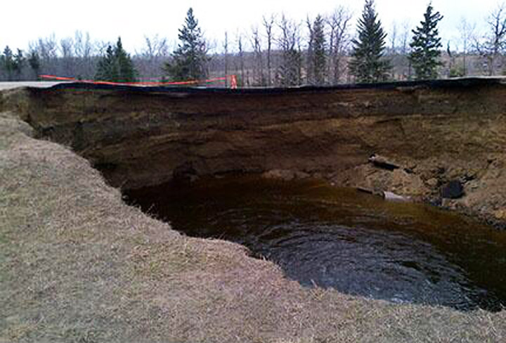 Photo of a sinkhole on Highway 3 taken by RCMP Sgt. Dinsdale of Shellbrook Detachment on May 9.