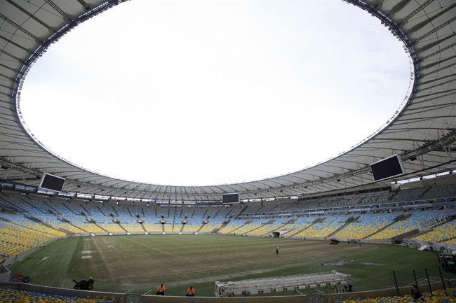 The view from inside the Maracana stadium during a press tour this week. May 26, 2014. Brazil will host the World Cup soccer tournament starting on 12 June and Maracana stadium will host the World Cup Final match on July 13. (AP Photo/Silvia Izquierdo)