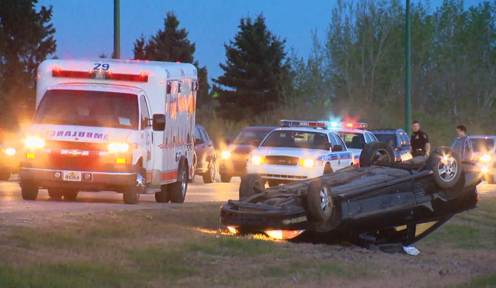 Saskatoon police say an improper lane change on Circle Drive resulted in an upside down vehicle.