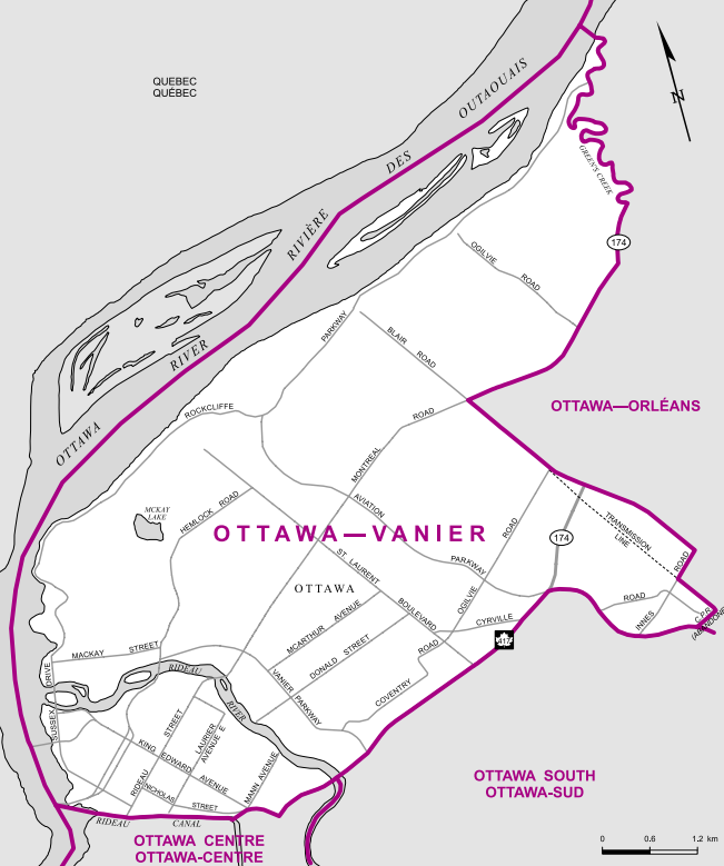 A traditionally French-speaking riding in east Ottawa, this district comprises virtually everything east of the Rideau Canal and north of Queensway, excluding part of Cardinal Heights but including the neighbourhood of Pineview.