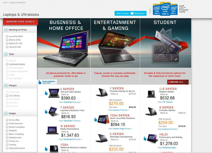 A screenshot of the Lenovo wesbite, offering the Y410P laptop on sale for CAD$279.