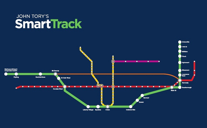 John Tory has released a regional rail line proposal called “SmartTrack” as part of his “One Toronto” transit plan.