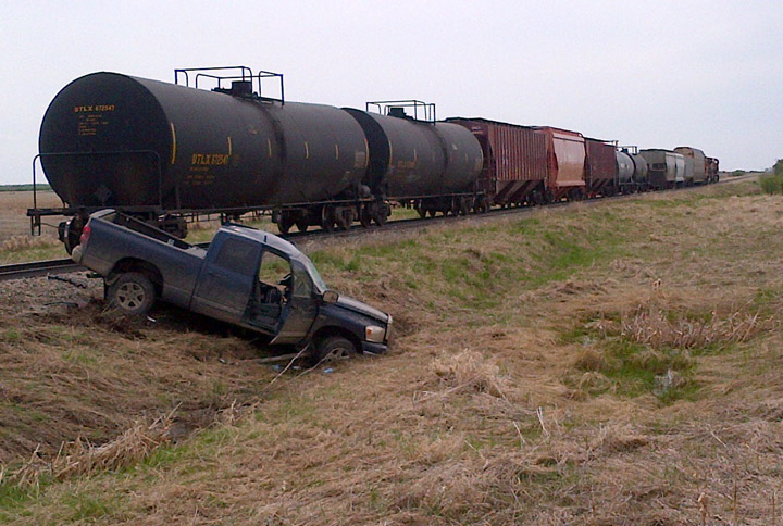 Two people injured after a collision between a truck and a train northeast of Saskatoon.