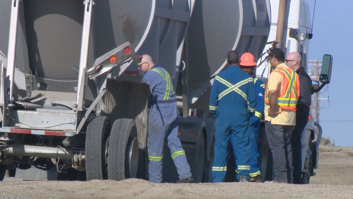 RCMP reported a semi hauling two trailers on Highway 11 was driving slowly up the Lumsden hill when a pickup truck drove into the back of the rear trailer.