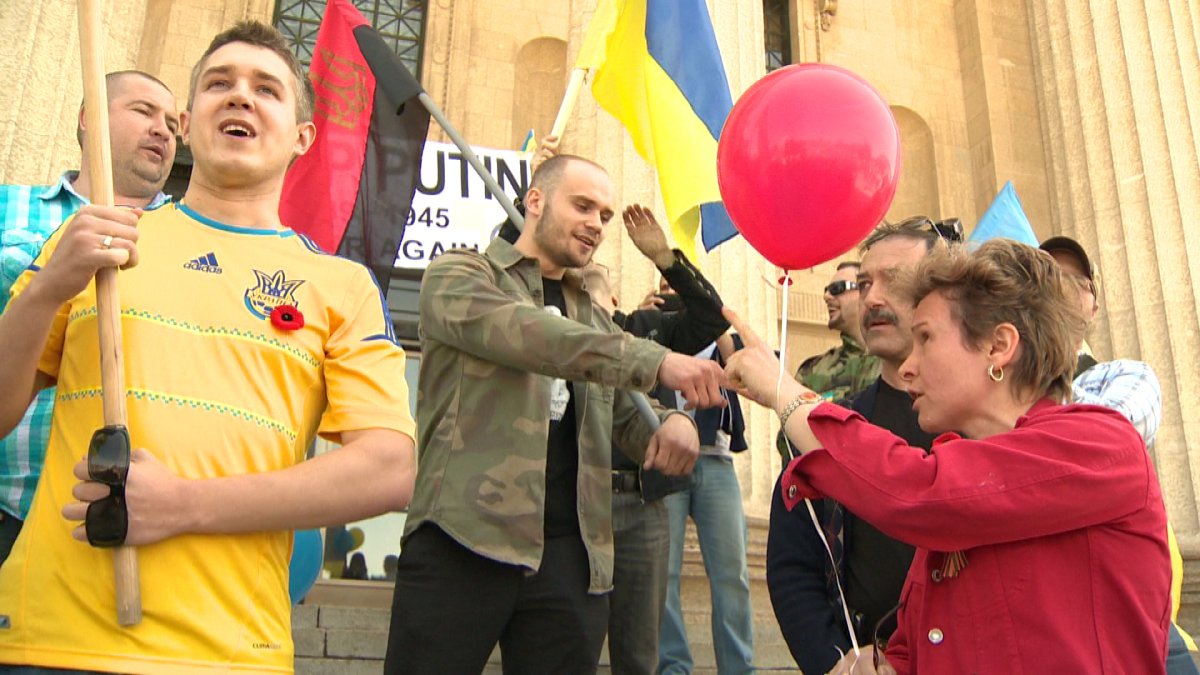 Tensions were high between Russians and Ukrainians at a Victory Day parade in Winnipeg.
