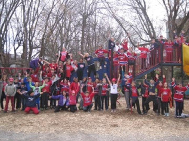Students celebrate Habs Day at Willingdon Elementary School.