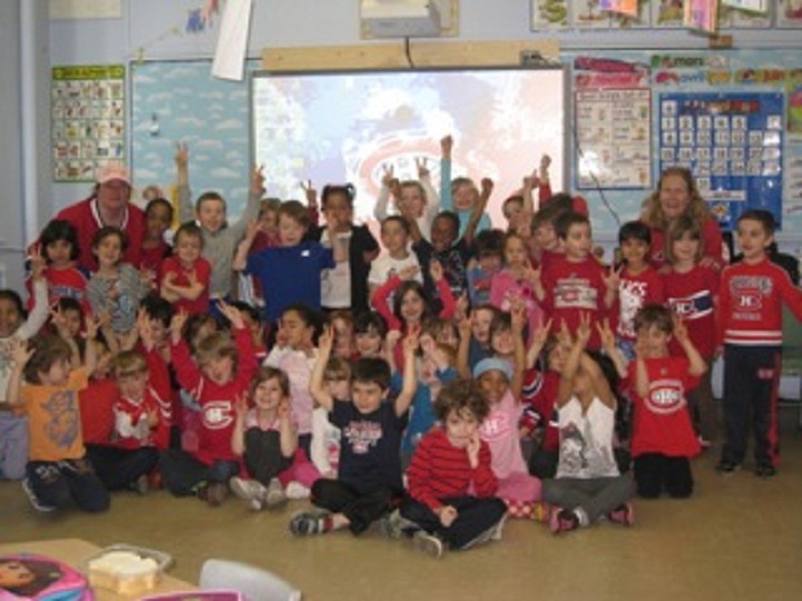 Students celebrate Habs Day at Willingdon Elementary School.