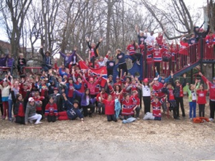 Students celebrate Habs Day at Willingdon Elementary School.