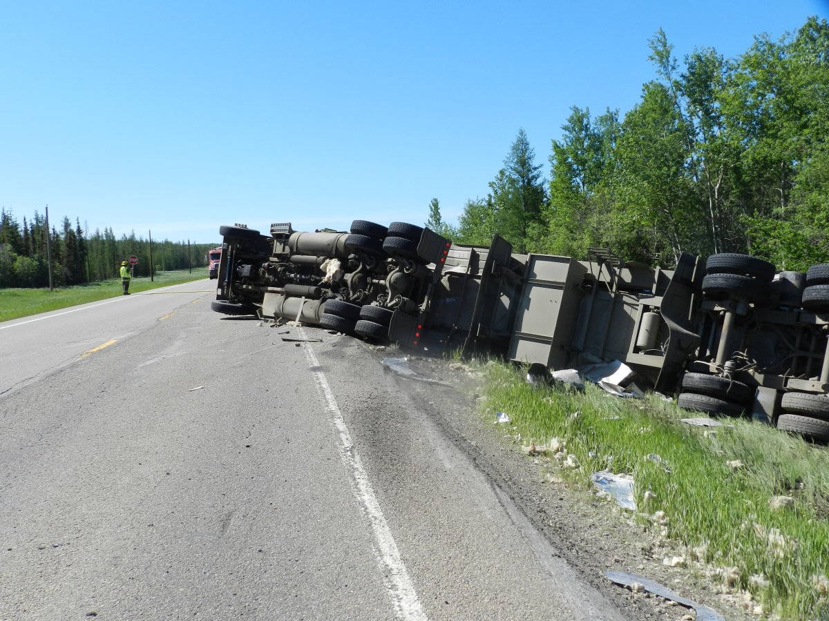 Highway 831 south of Boyle was blocked for some of the day Tuesday, as cleanup from a semi rollover continued.