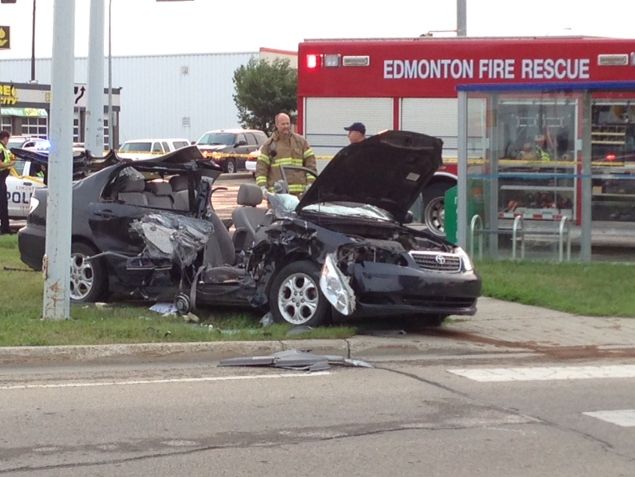 The Edmonton Police Service is investigating a serious injury collision involving a car and truck at 156 Street and 111 Avenue on Monday, June 30, 2014.