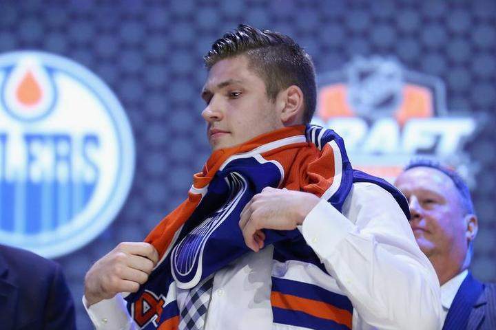 Leon Draisaitl is selected third overall by the Edmonton Oilers in the first round of the 2014 NHL Draft at the Wells Fargo Center on June 27, 2014 in Philadelphia, Pennsylvania.