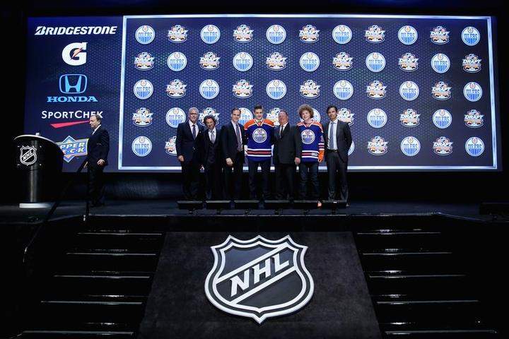 Leon Draisaitl is selected third overall by the Edmonton Oilers in the first round of the 2014 NHL Draft at the Wells Fargo Center on June 27, 2014 in Philadelphia, Pennsylvania.