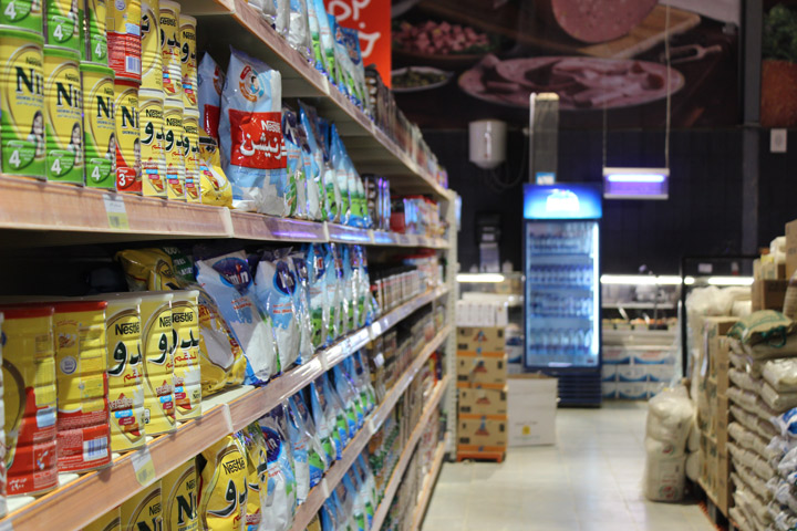 An aisle in Azraq's supermarket