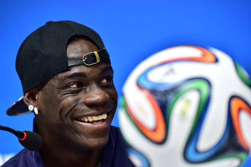 Italy's forward Mario Balotelli gives a press conference at the Arena Pernambuco Stadium in Recife on June 19, 2014, on the eve of the 2014 FIFA World Cup Group D football match Italy against Costa Rica. AFP PHOTO / GIUSEPPE CACACE .