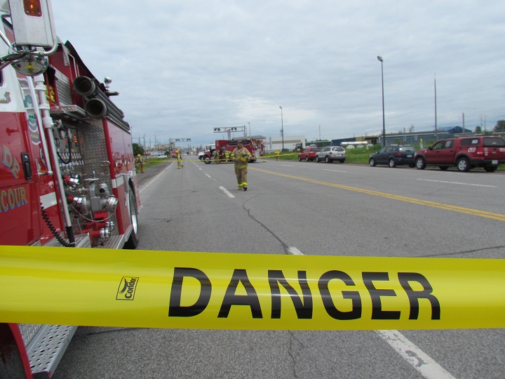 Emergency services at the scene of a chemical explosion in Bécancour, Quebec on June 25, 2014.