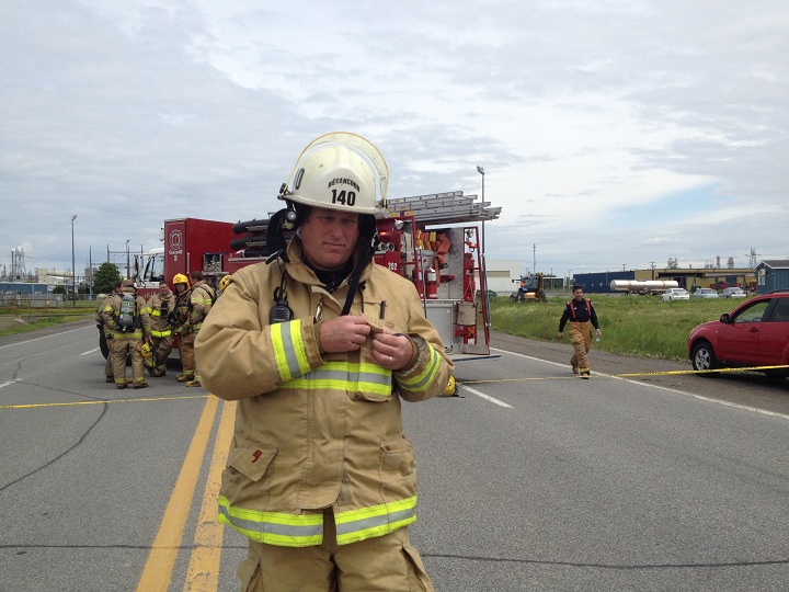 Emergency services at the scene of a chemical explosion in Bécancour, Quebec on June 25, 2014.