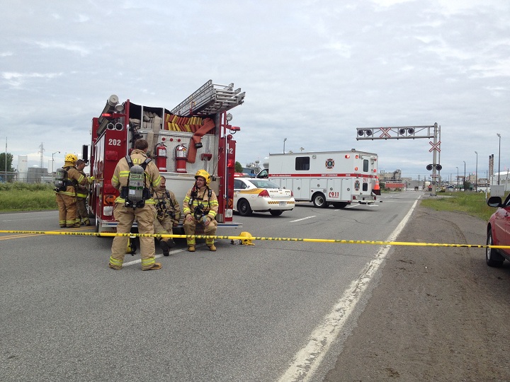 Emergency services at the scene of a chemical explosion in Bécancour, Quebec on June 25, 2014.