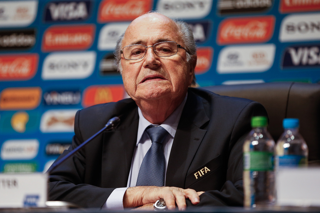 SAO PAULO, BRAZIL - JUNE 05: President of FIFA Joseph Blatter speaks to the media during a press conference following the last session of the Organising Committee for the FIFA World Cup at the Grand Hyatt Hotel on June 5, 2014 in Sao Paulo, Brazil. (Photo by Alexandre Schneider/Getty Images)