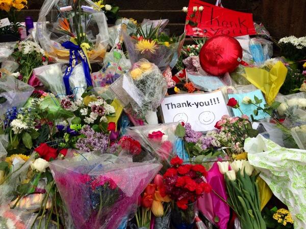 Flowers and thank you cards are being left at Codiac RCMP office in Moncton.