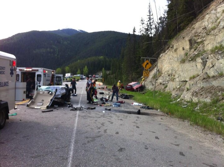 Two people in critical condition after fiery accident near Field, B.C