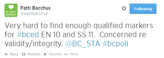 A weekend tweet from Patti Bacchus, Vancouver School Board chair.