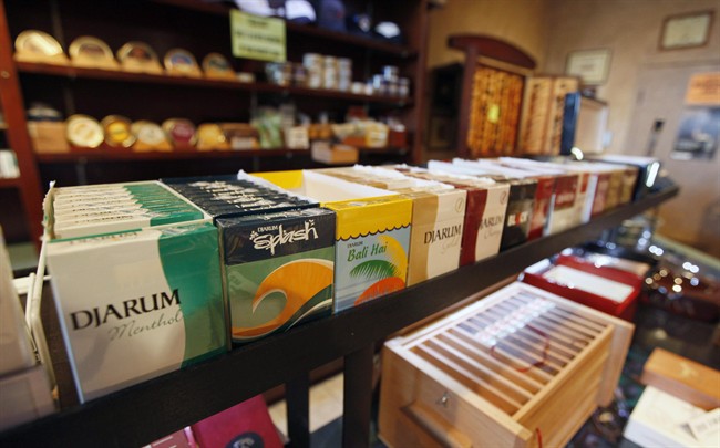 Flavoured cigarettes are shown on display at a tobacco store in Richmond, Va. in a file photo. 