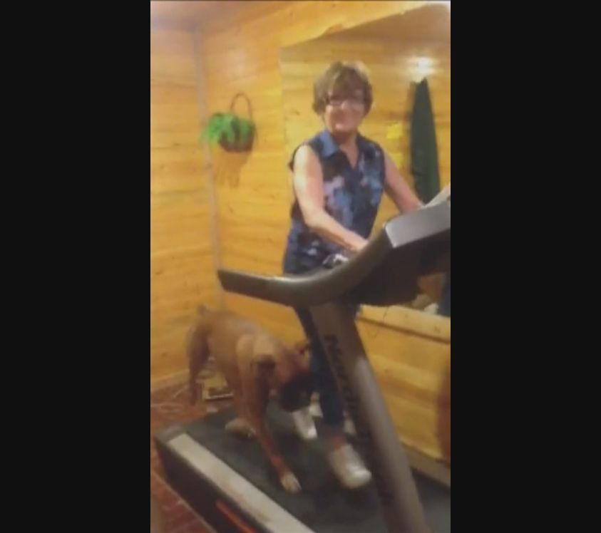 Anne Black and her pooch shared the treadmill to stay fit over the winter months.