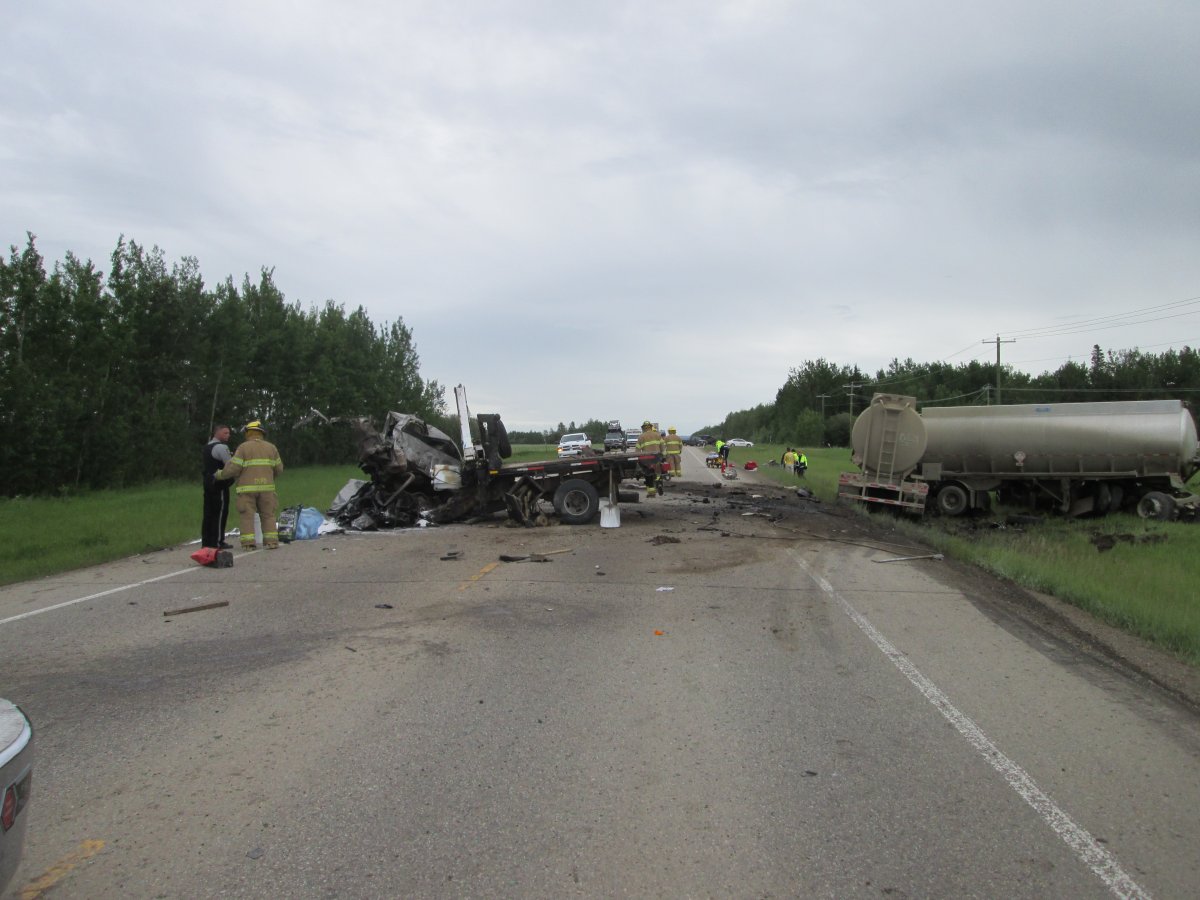 Scene of a fatal collision between a picker truck and a semi tanker truck near Drayton Valley, AB.
June 25, 2014.