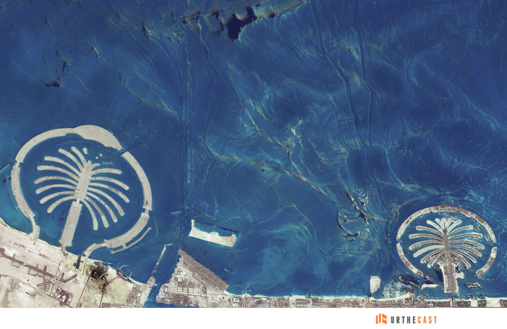 Two of Dubai's Palm Islands taken with an camera from Urthecast aboard the space station.