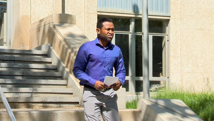 Farouk Sadiq, seen leaving Court of Queen’s Bench on June 2, 2014, is one of two men on trial for an alleged sexual assault on Jan. 1, 2012.