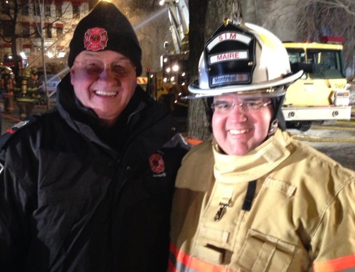 Montreal mayor Denis Coderre at the scene of a fire on February 28, 2014.