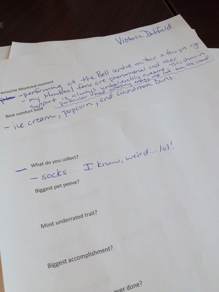 Get to know you: a glimpse of Duffield’s answers.