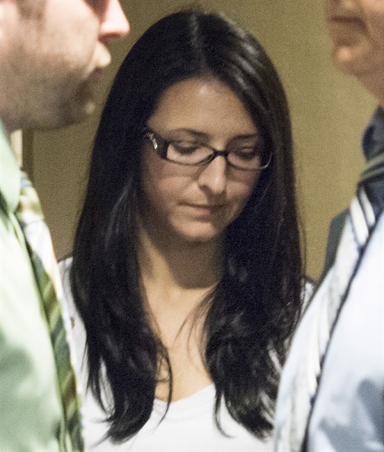 Emma Czornobaj is pictured at the Montreal Courthouse in Montreal, Tuesday, June 3, 2014. She is charged in the deaths of two people amid allegations she stopped her car on a highway to help some ducks.